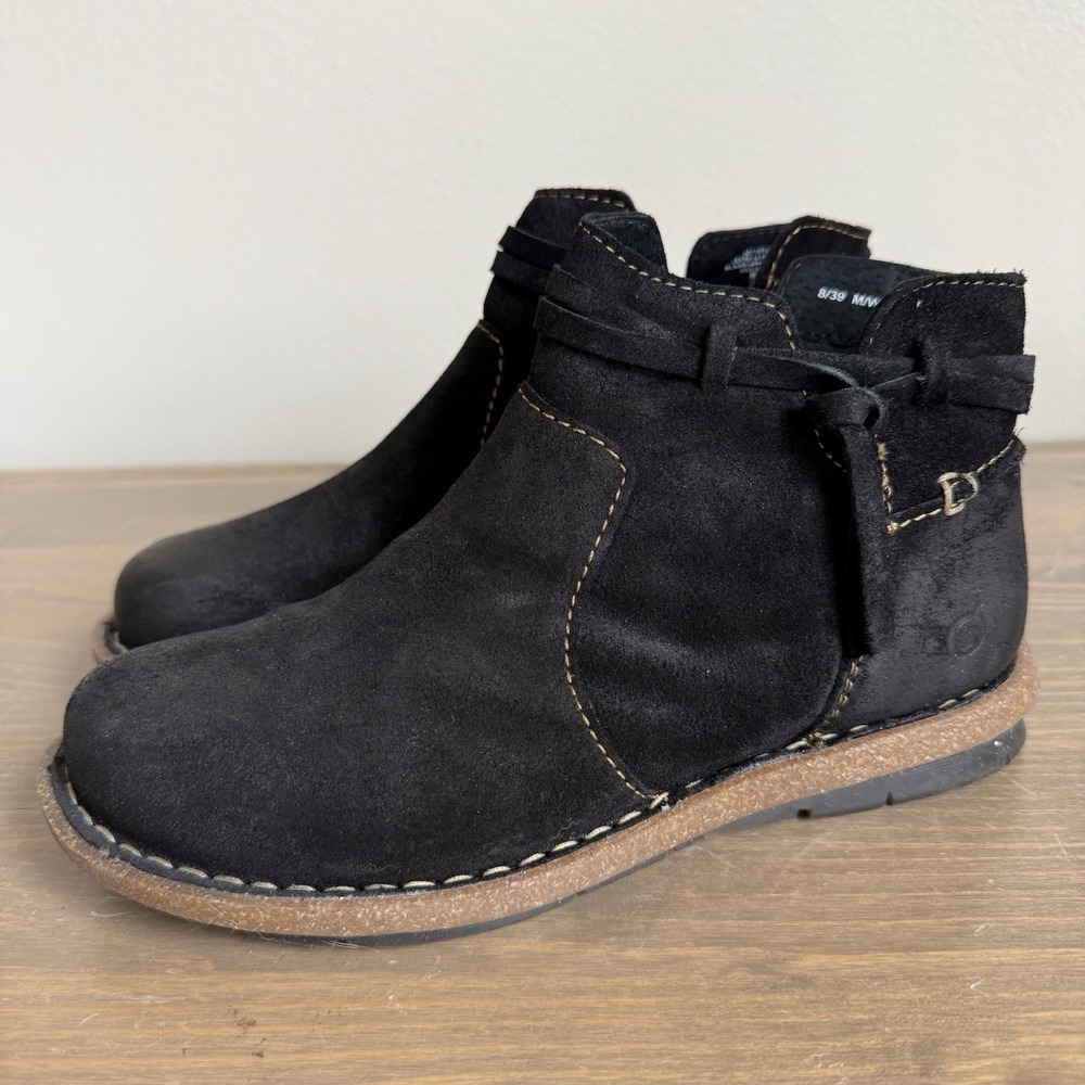 Born‎ Womens 8/39 Black Leather Tarkiln Round Toe Ankle Booties Comfort Shoes - Picture 2 of 8
